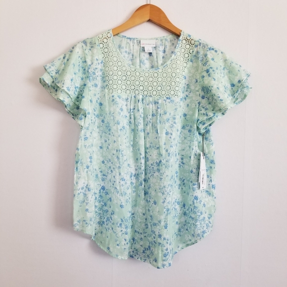 NWT Liz Claiborne Seagreen Ditzy Print Blouse Size Small - Picture 1 of 7